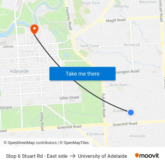 Stop 6 Stuart Rd - East side to University of Adelaide map