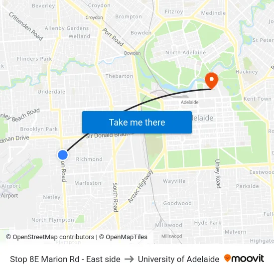 Stop 8E Marion Rd - East side to University of Adelaide map