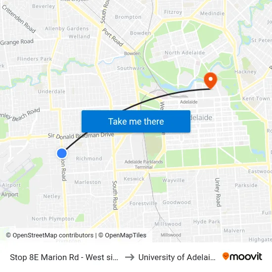 Stop 8E Marion Rd - West side to University of Adelaide map