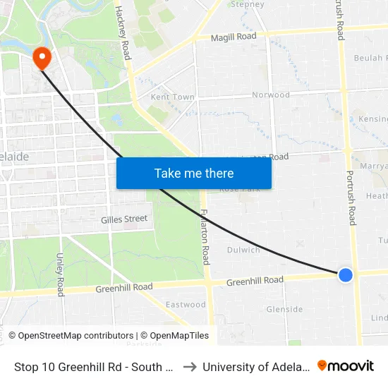 Stop 10 Greenhill Rd - South side to University of Adelaide map