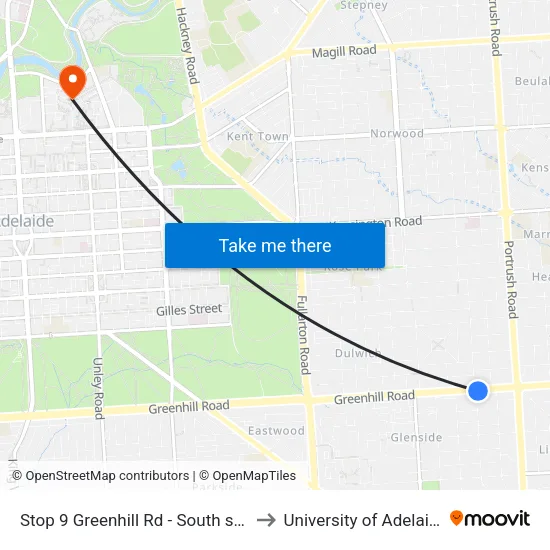 Stop 9 Greenhill Rd - South side to University of Adelaide map