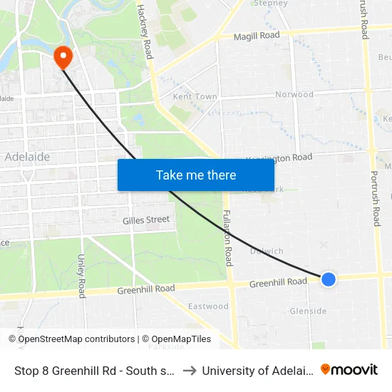 Stop 8 Greenhill Rd - South side to University of Adelaide map