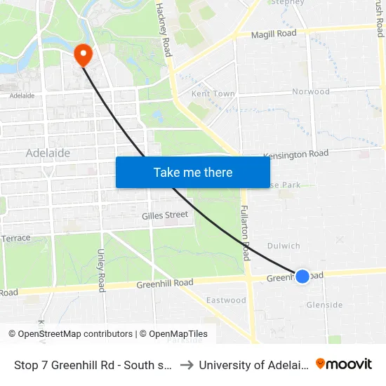 Stop 7 Greenhill Rd - South side to University of Adelaide map