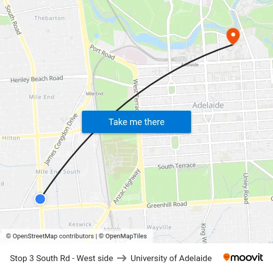 Stop 3 South Rd - West side to University of Adelaide map