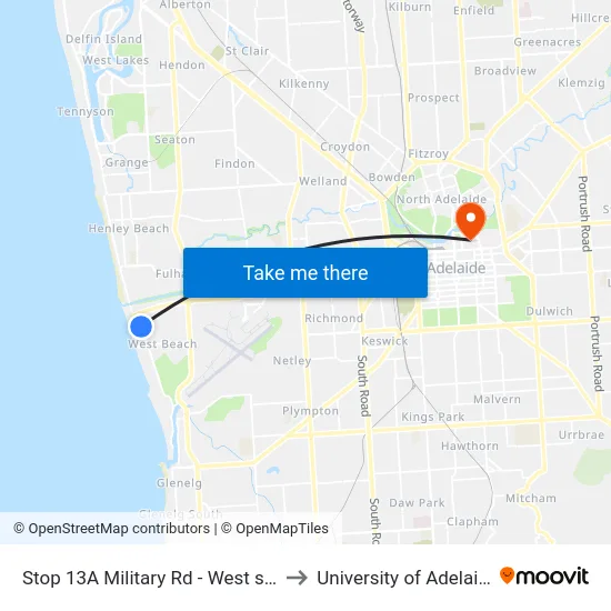 Stop 13A Military Rd - West side to University of Adelaide map