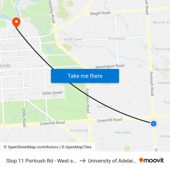 Stop 11 Portrush Rd - West side to University of Adelaide map