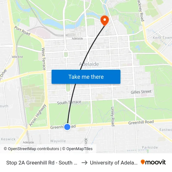 Stop 2A Greenhill Rd - South side to University of Adelaide map