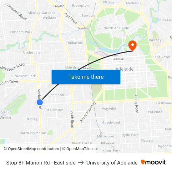 Stop 8F Marion Rd - East side to University of Adelaide map