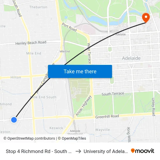 Stop 4 Richmond Rd - South side to University of Adelaide map