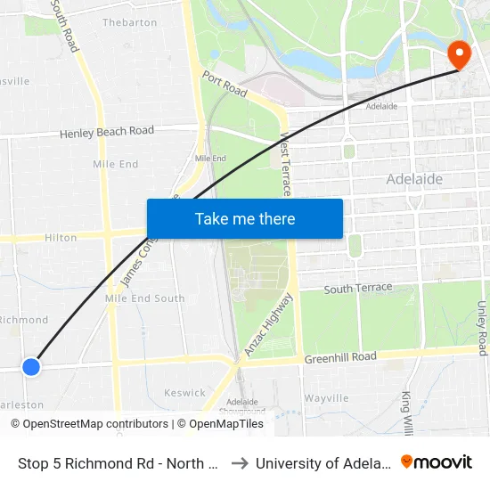 Stop 5 Richmond Rd - North side to University of Adelaide map