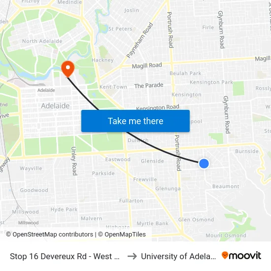 Stop 16 Devereux Rd - West side to University of Adelaide map