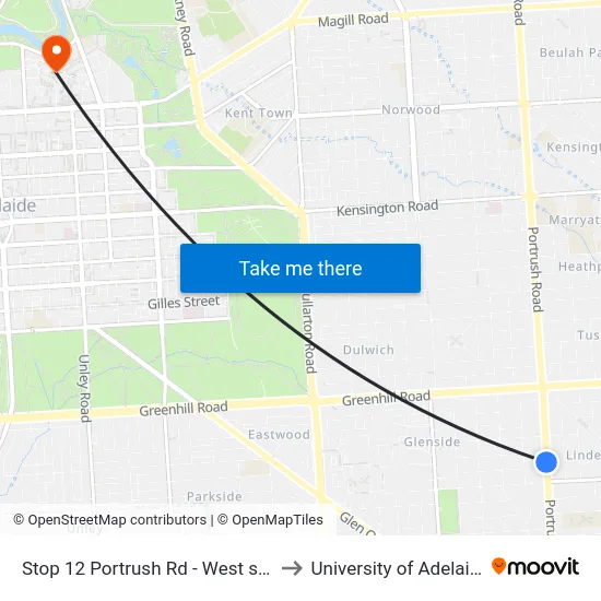 Stop 12 Portrush Rd - West side to University of Adelaide map