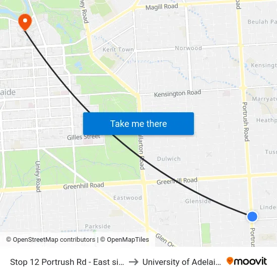 Stop 12 Portrush Rd - East side to University of Adelaide map