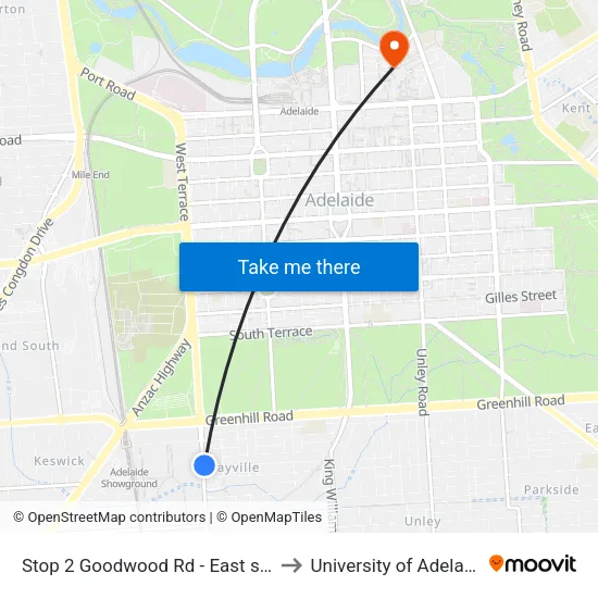 Stop 2 Goodwood Rd - East side to University of Adelaide map