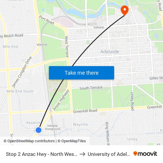 Stop 2 Anzac Hwy - North West side to University of Adelaide map