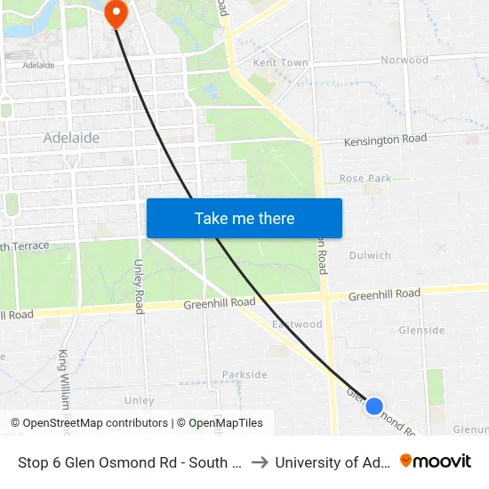 Stop 6 Glen Osmond Rd - South West side to University of Adelaide map