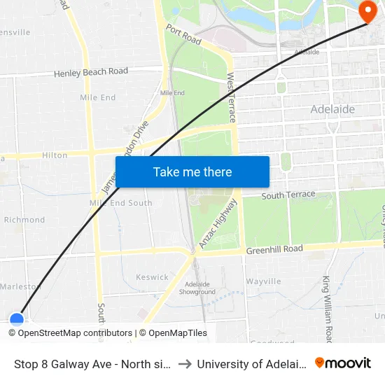 Stop 8 Galway Ave - North side to University of Adelaide map