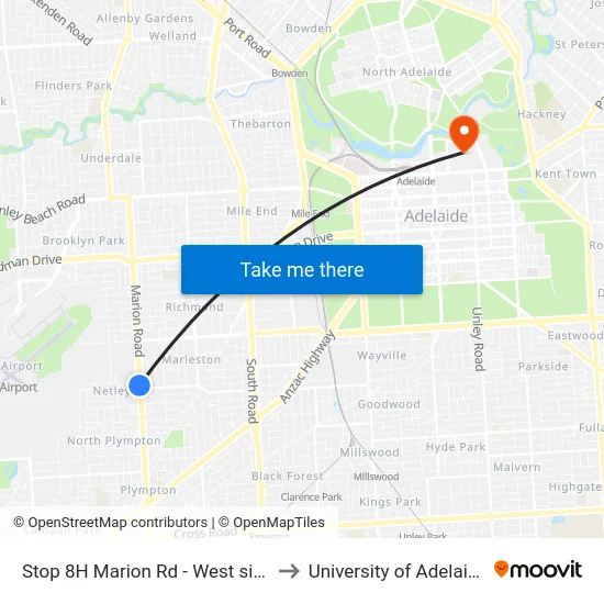 Stop 8H Marion Rd - West side to University of Adelaide map
