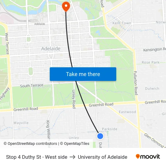 Stop 4 Duthy St - West side to University of Adelaide map