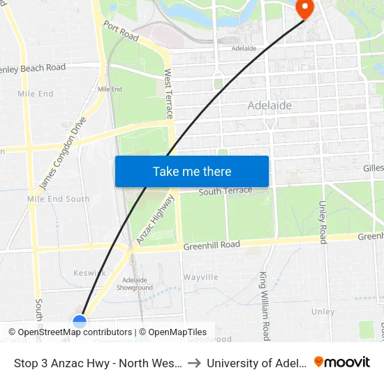 Stop 3 Anzac Hwy - North West side to University of Adelaide map