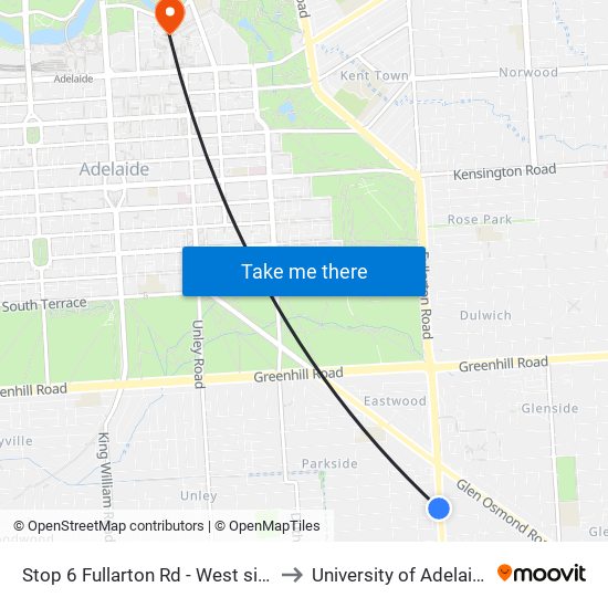 Stop 6 Fullarton Rd - West side to University of Adelaide map