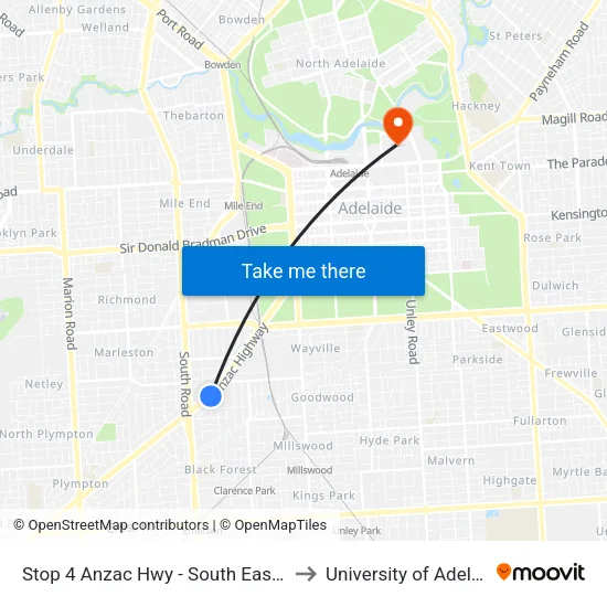 Stop 4 Anzac Hwy - South East side to University of Adelaide map