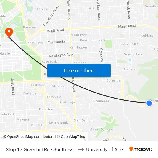 Stop 17 Greenhill Rd - South East side to University of Adelaide map