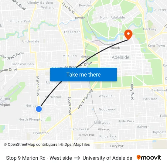 Stop 9 Marion Rd - West side to University of Adelaide map