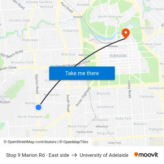 Stop 9 Marion Rd - East side to University of Adelaide map