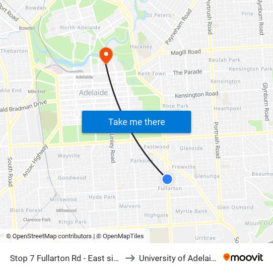 Stop 7 Fullarton Rd - East side to University of Adelaide map