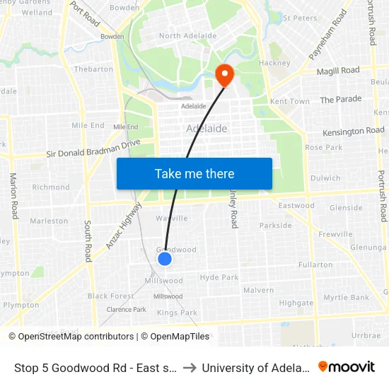 Stop 5 Goodwood Rd - East side to University of Adelaide map