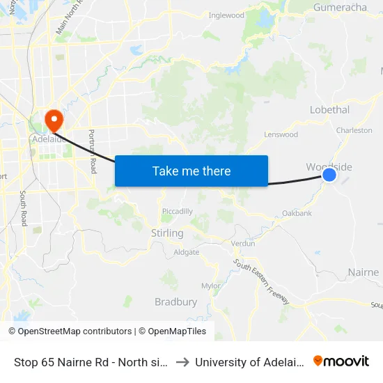 Stop 65 Nairne Rd - North side to University of Adelaide map