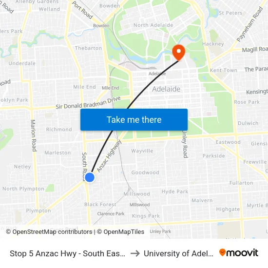 Stop 5 Anzac Hwy - South East side to University of Adelaide map