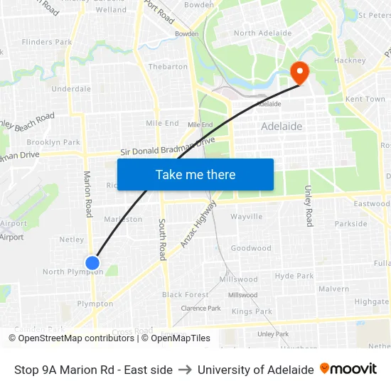 Stop 9A Marion Rd - East side to University of Adelaide map