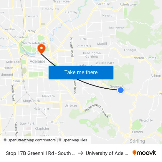 Stop 17B Greenhill Rd - South side to University of Adelaide map