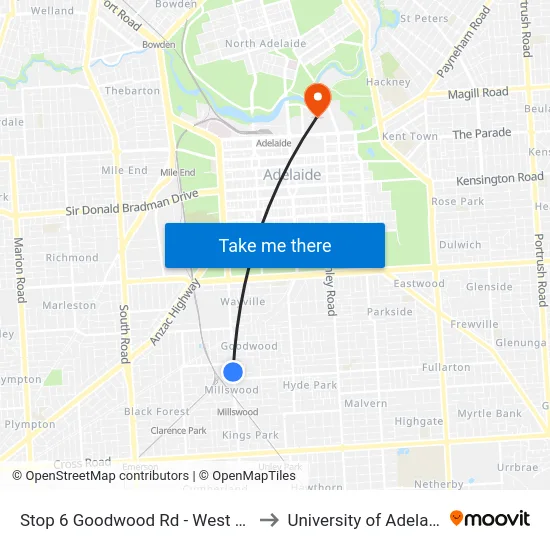 Stop 6 Goodwood Rd - West side to University of Adelaide map