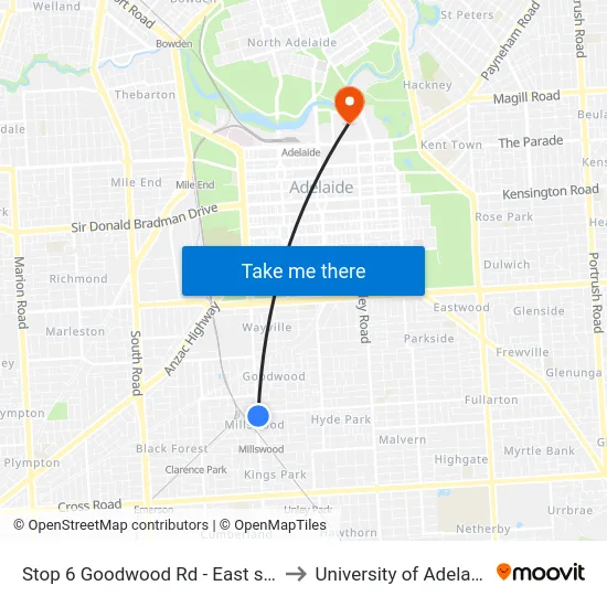 Stop 6 Goodwood Rd - East side to University of Adelaide map