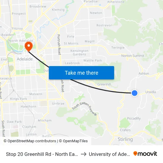 Stop 20 Greenhill Rd - North East side to University of Adelaide map