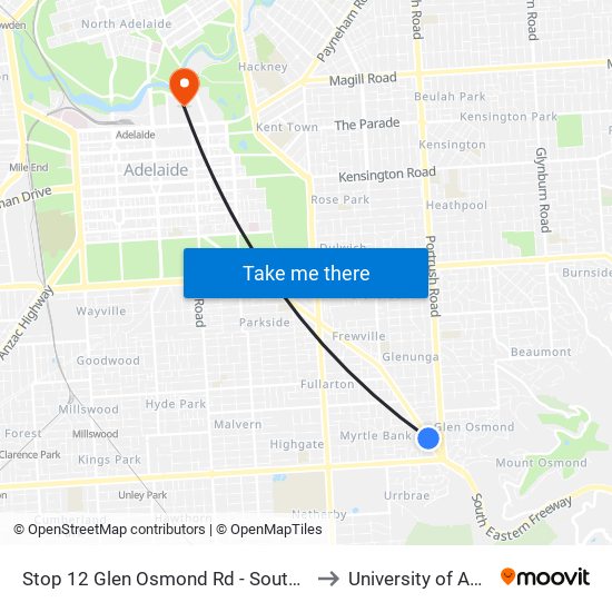 Stop 12 Glen Osmond Rd - South West side to University of Adelaide map