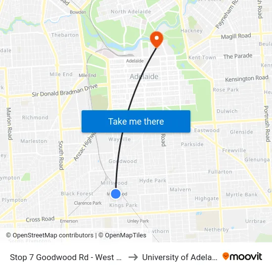Stop 7 Goodwood Rd - West side to University of Adelaide map