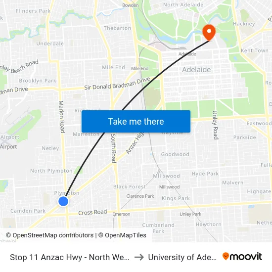 Stop 11 Anzac Hwy - North West side to University of Adelaide map