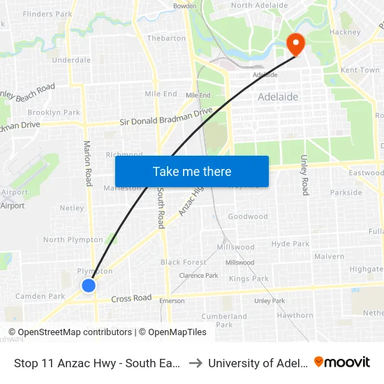 Stop 11 Anzac Hwy - South East side to University of Adelaide map