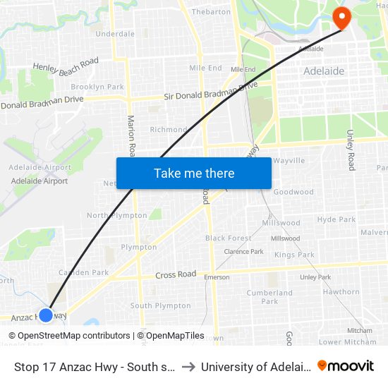 Stop 17 Anzac Hwy - South side to University of Adelaide map