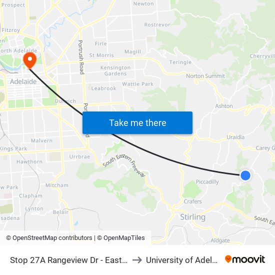 Stop 27A Rangeview Dr - East side to University of Adelaide map