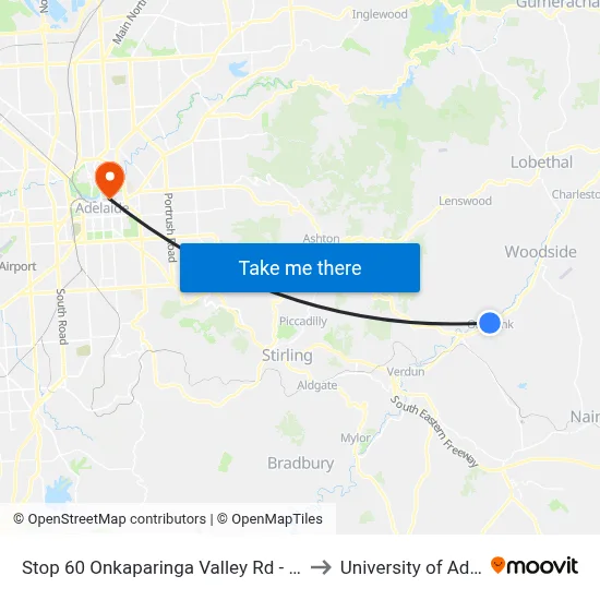 Stop 60 Onkaparinga Valley Rd - North side to University of Adelaide map