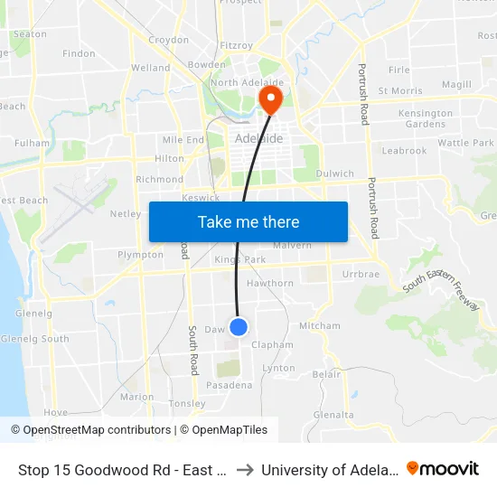 Stop 15 Goodwood Rd - East side to University of Adelaide map