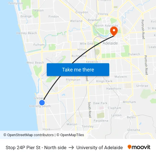 Stop 24P Pier St - North side to University of Adelaide map