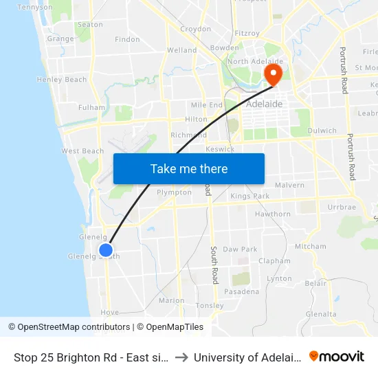 Stop 25 Brighton Rd - East side to University of Adelaide map