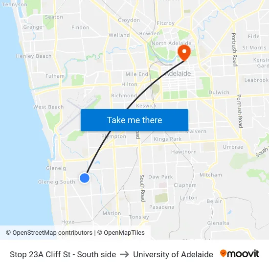 Stop 23A Cliff St - South side to University of Adelaide map