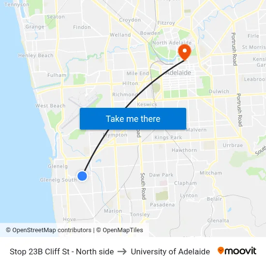 Stop 23B Cliff St - North side to University of Adelaide map